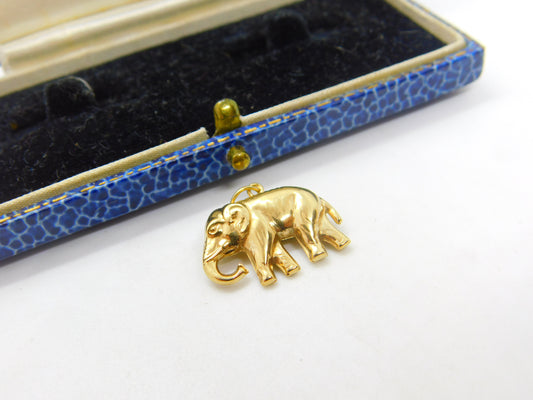 9ct Yellow Gold Walking Elephant Fun Charm or Pendant Vintage c1970