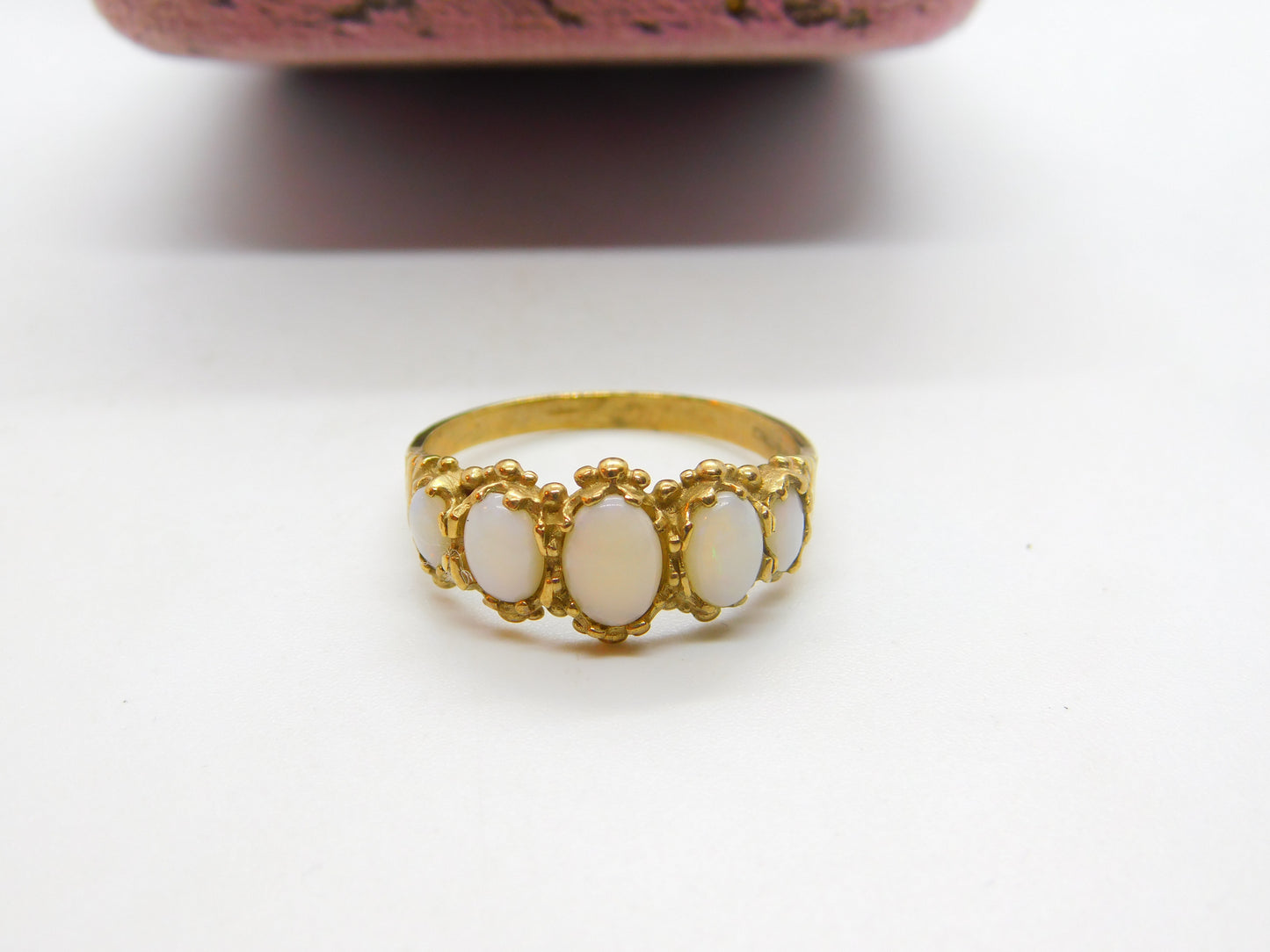 9ct Yellow Gold & Five-Stone Fire Opal Boat Ring Vintage c1970 Birmingham