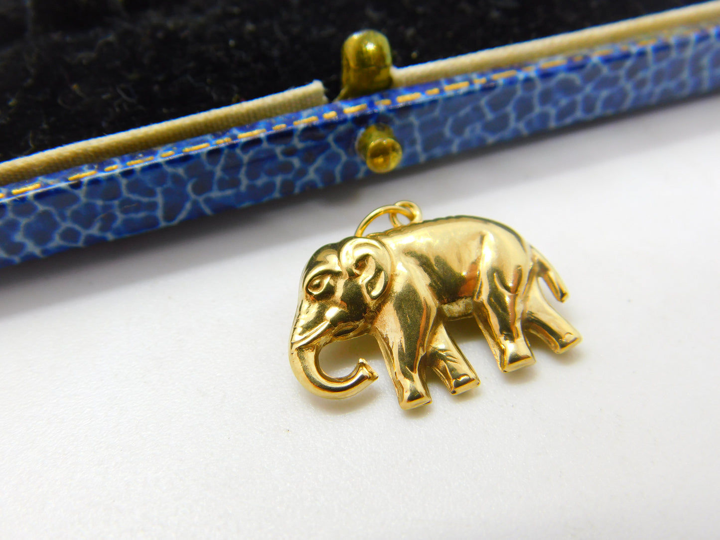 9ct Yellow Gold Walking Elephant Fun Charm or Pendant Vintage c1970