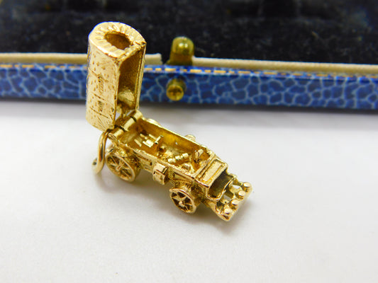 9ct Yellow Gold Opening Travelling Wagon Caravan Charm Vintage 1961 London