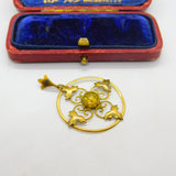 Edwardian 9ct Yellow Gold & Citrine Set Lavalier Drop Pendant Antique c1910