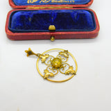 Edwardian 9ct Yellow Gold & Citrine Set Lavalier Drop Pendant Antique c1910
