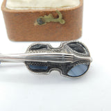Edwardian Sterling Silver Montrose Agate Scottish Violin Brooch 1908 Antique