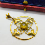 Edwardian 9ct Yellow Gold & Citrine Set Lavalier Drop Pendant Antique c1910