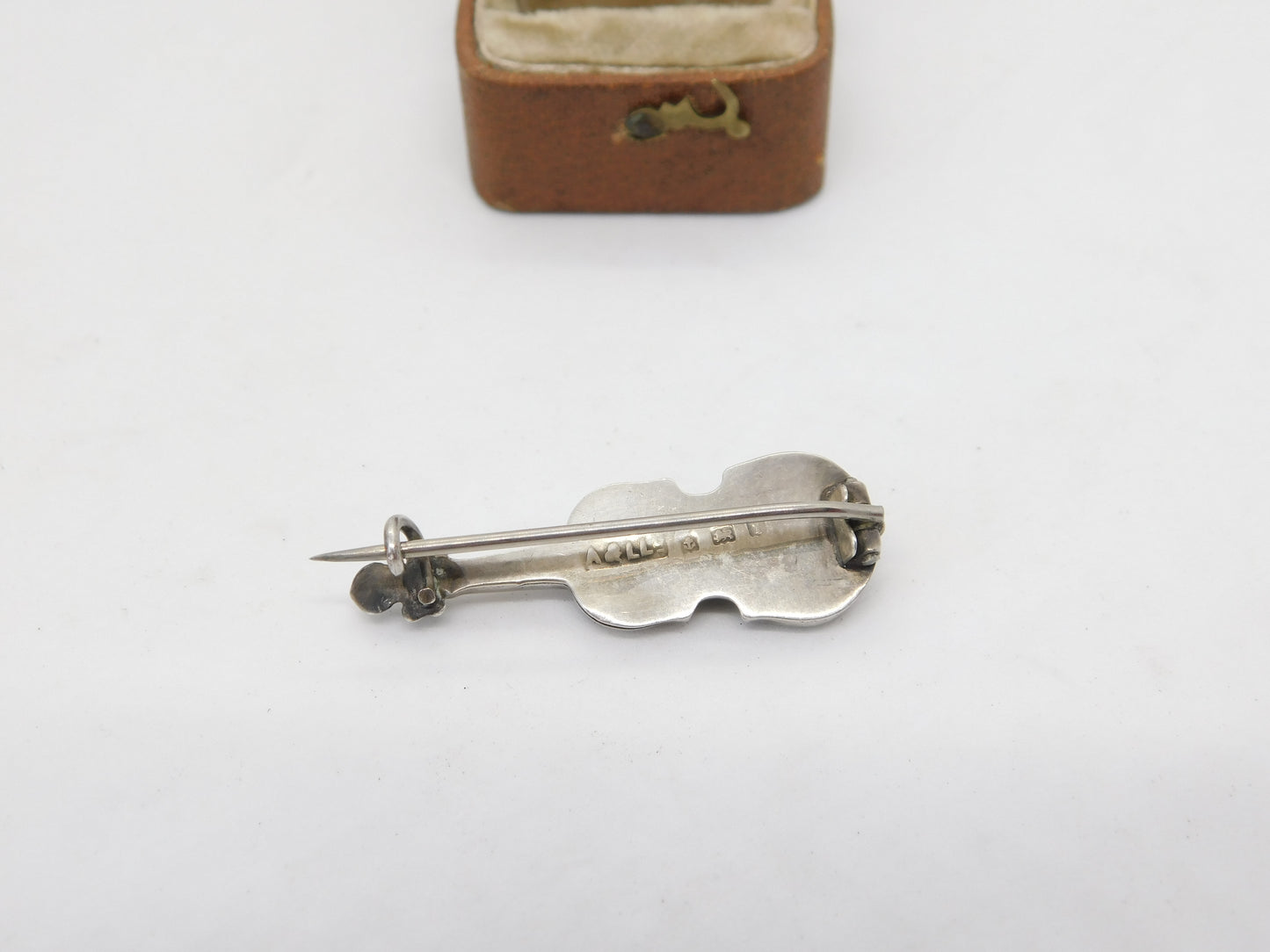 Edwardian Sterling Silver Montrose Agate Scottish Violin Brooch 1908 Antique