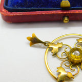 Edwardian 9ct Yellow Gold & Citrine Set Lavalier Drop Pendant Antique c1910