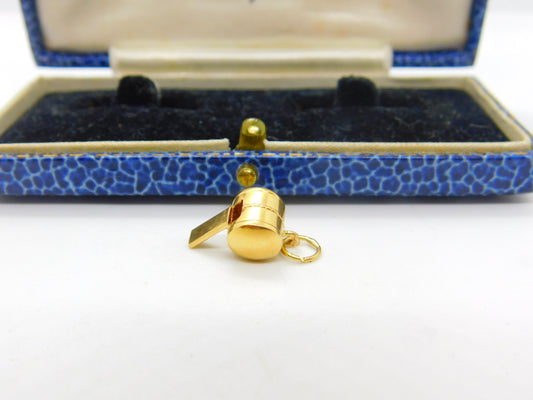 21ct Yellow Gold Working Miniature Whistle Charm or Pendant Vintage c1970