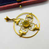 Edwardian 9ct Yellow Gold & Citrine Set Lavalier Drop Pendant Antique c1910