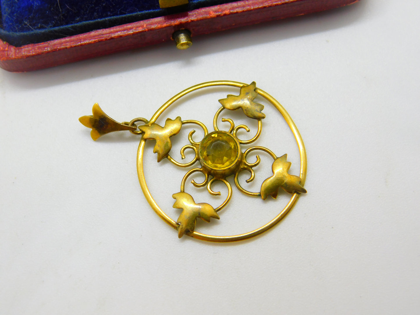 Edwardian 9ct Yellow Gold & Citrine Set Lavalier Drop Pendant Antique c1910