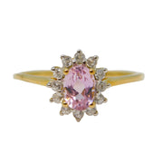10ct Yellow Gold, Kunzite & Zircon Set Cluster Ring Vintage Birmingham