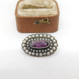 Sterling Silver, Seed Pearl & Amethyst Dress Brooch Antique c1920 Art Deco