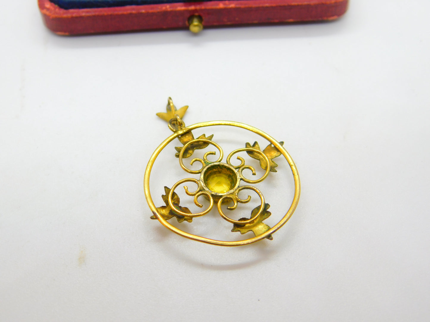 Edwardian 9ct Yellow Gold & Citrine Set Lavalier Drop Pendant Antique c1910