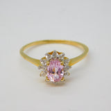 10ct Yellow Gold, Kunzite & Zircon Set Cluster Ring Vintage Birmingham