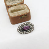 Sterling Silver, Seed Pearl & Amethyst Dress Brooch Antique c1920 Art Deco