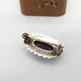 Sterling Silver, Seed Pearl & Amethyst Dress Brooch Antique c1920 Art Deco