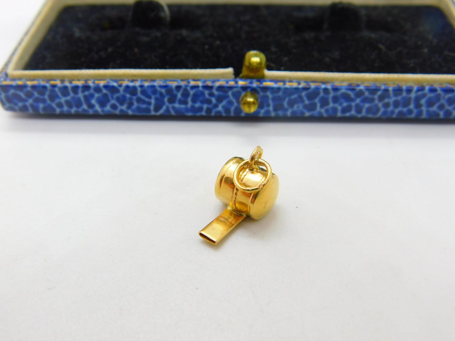 21ct Yellow Gold Working Miniature Whistle Charm or Pendant Vintage c1970