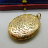 Victorian 9ct Yellow Gold Back & Front Floral Pattern Locket Pendant Antique