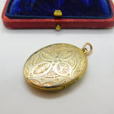 Victorian 9ct Yellow Gold Back & Front Floral Pattern Locket Pendant Antique
