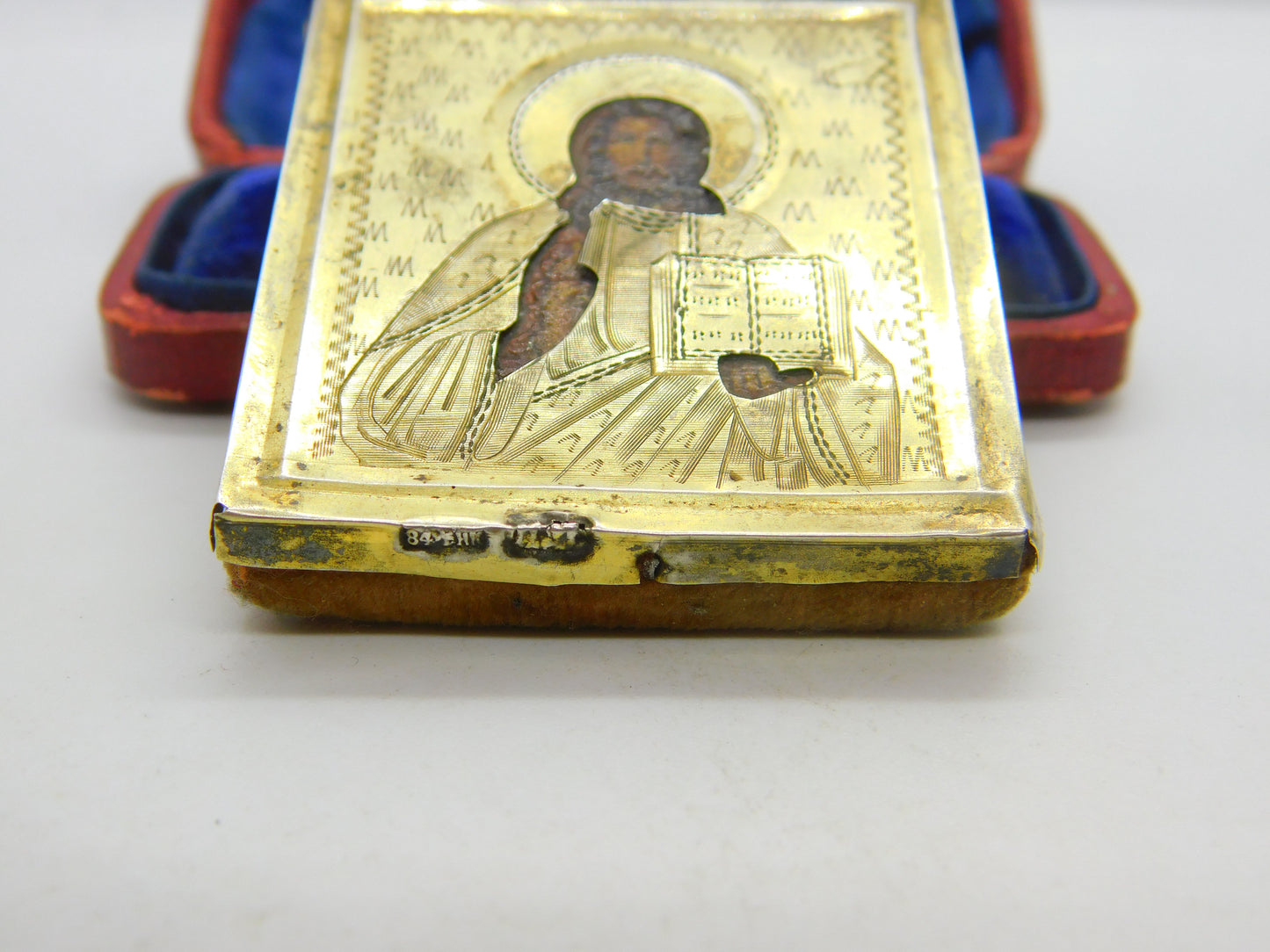 Victorian Russian .84 Silver Gilt Hand Painted Religious Orthodox Icon c1860