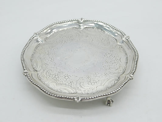 George III Sterling Silver Floral Pattern Salver Dish Antique 1777 London