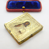Victorian Russian .84 Silver Gilt Hand Painted Religious Orthodox Icon c1860