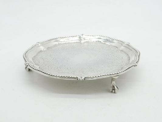 George III Sterling Silver Floral Pattern Salver Dish Antique 1777 London