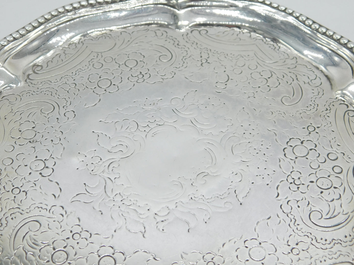 George III Sterling Silver Floral Pattern Salver Dish Antique 1777 London