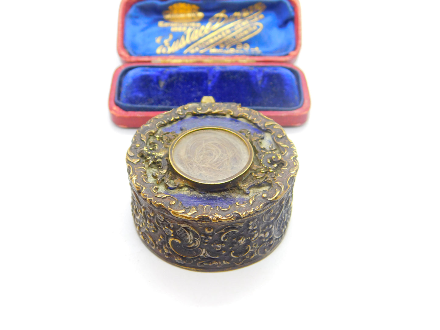 Victorian Gilt Metal, Enamel & Hair Locket Trinket Box 'Countess De La Warr's' Antique 1870