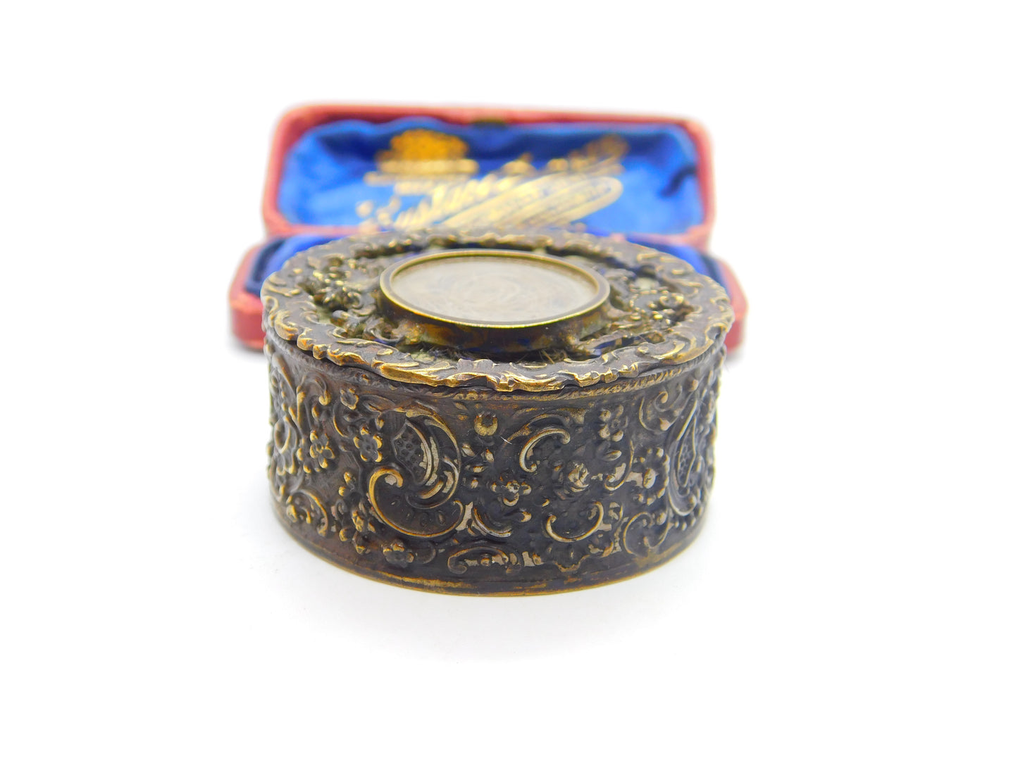 Victorian Gilt Metal, Enamel & Hair Locket Trinket Box 'Countess De La Warr's' Antique 1870