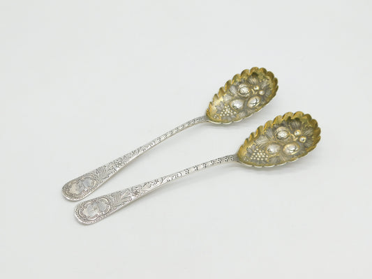 George III Sterling Silver Berry Pattern Dessert Spoon Pair Antique 1792 London