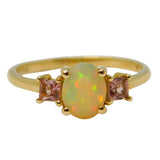 10ct Yellow Gold, Ethiopian Opal & Garnet Dress Ring Vintage Birmingham