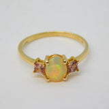 10ct Yellow Gold, Ethiopian Opal & Garnet Dress Ring Vintage Birmingham