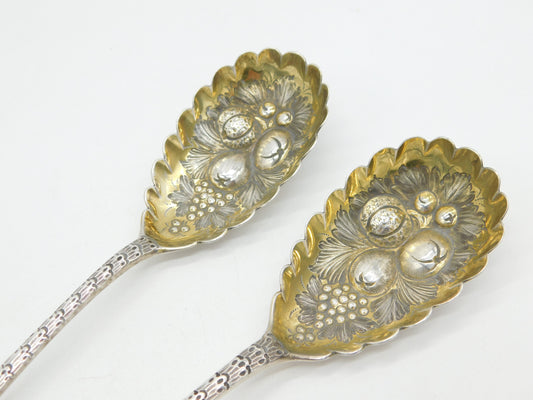 George III Sterling Silver Berry Pattern Dessert Spoon Pair Antique 1792 London