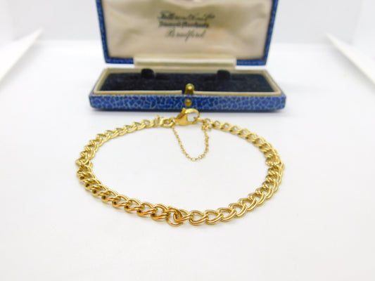 9ct Yellow Gold Double Curb Link Charm Bracelet Vintage 1989 Birmingham