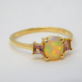 10ct Yellow Gold, Ethiopian Opal & Garnet Dress Ring Vintage Birmingham