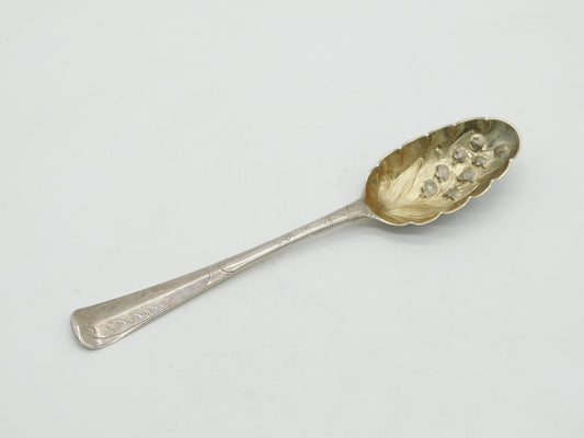 George III Irish Sterling Silver Berry Pattern Dessert Spoon 1761 Dublin Antique