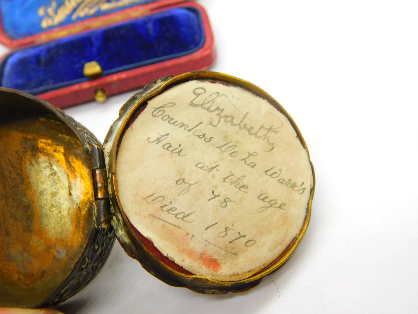 Victorian Gilt Metal, Enamel & Hair Locket Trinket Box 'Countess De La Warr's' Antique 1870