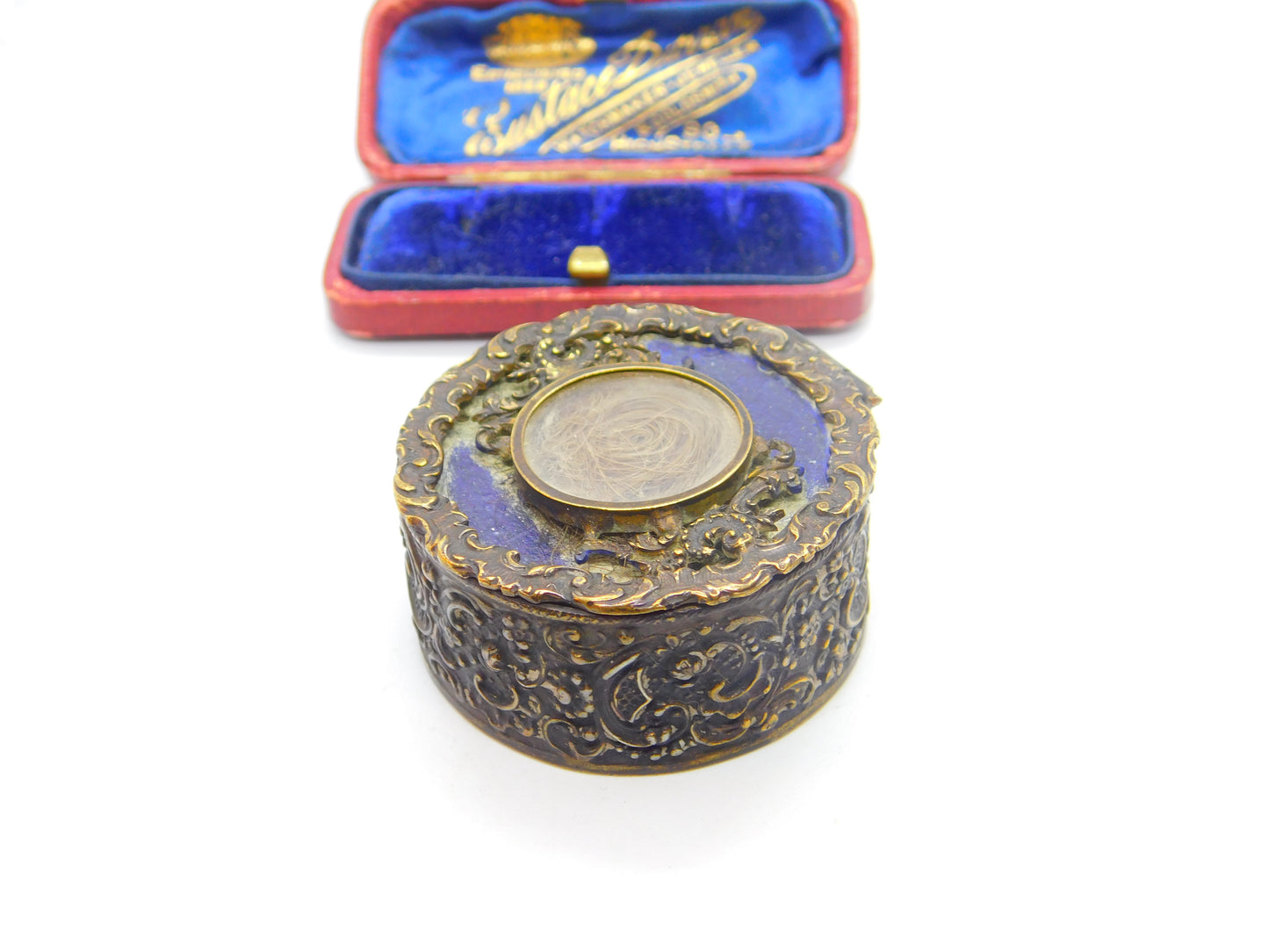 Victorian Gilt Metal, Enamel & Hair Locket Trinket Box 'Countess De La Warr's' Antique 1870