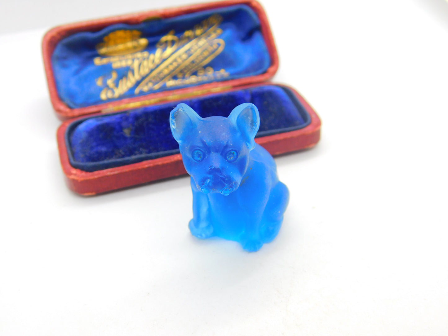 Oversized Czech Light Blue Glass Cracker Dog Charm or Keepsake Antique c1920