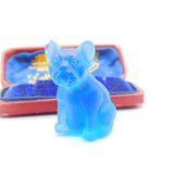Oversized Czech Light Blue Glass Cracker Dog Charm or Keepsake Antique c1920