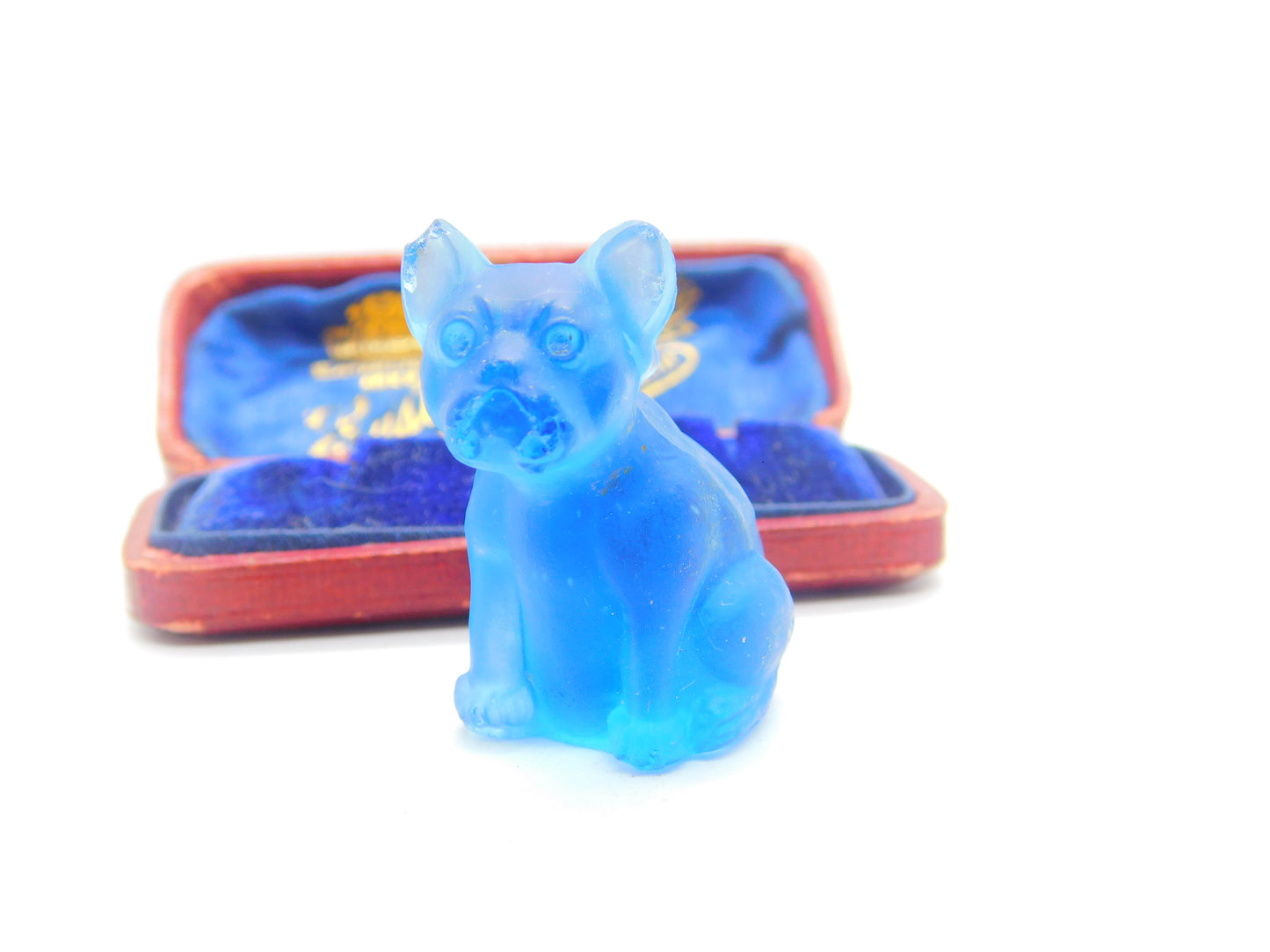 Oversized Czech Light Blue Glass Cracker Dog Charm or Keepsake Antique c1920