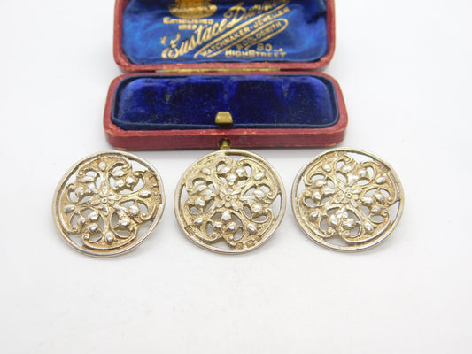 Set of Three Victorian Sterling Silver Art Nouveau Buttons 1900 Birmingham