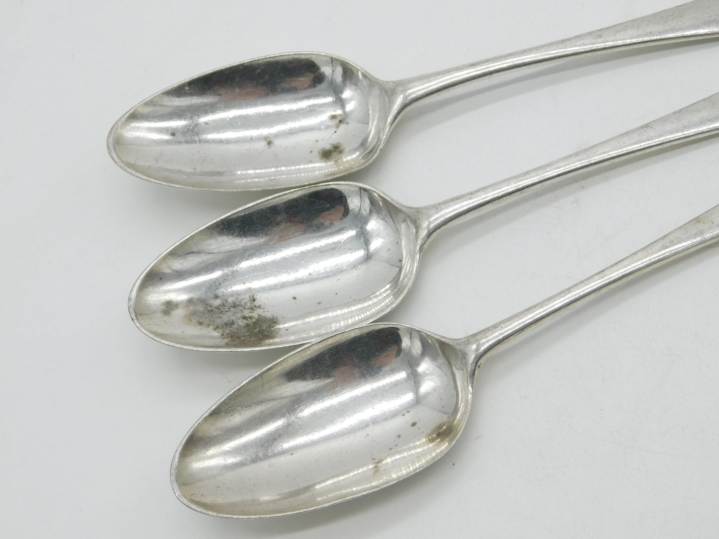 George III Sterling Silver Hanoverian Serving Spoon Set Scroll Back 1770 Antique