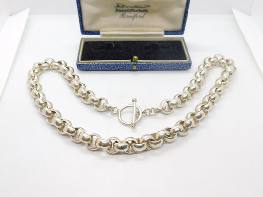 Heavy Sterling Silver Belcher Link Chain Necklace 16" Length Vintage c1980