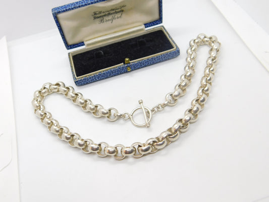 Heavy Sterling Silver Belcher Link Chain Necklace 16" Length Vintage c1980