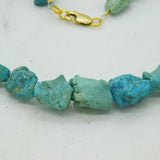 20th Century 9ct Gold Raw Turquoise Beaded Necklace Vintage c1970 52cm