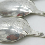 George III Sterling Silver Hanoverian Serving Spoon Set Scroll Back 1770 Antique