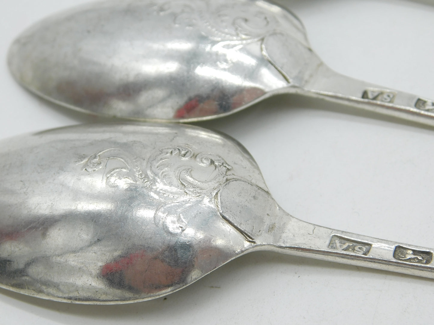 George III Sterling Silver Hanoverian Serving Spoon Set Scroll Back 1770 Antique