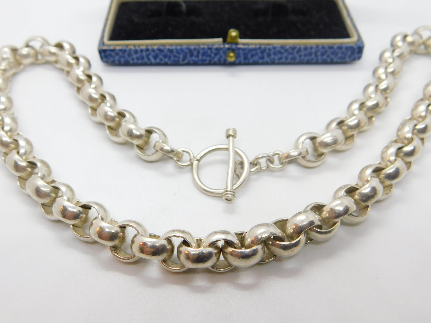 Heavy Sterling Silver Belcher Link Chain Necklace 16" Length Vintage c1980