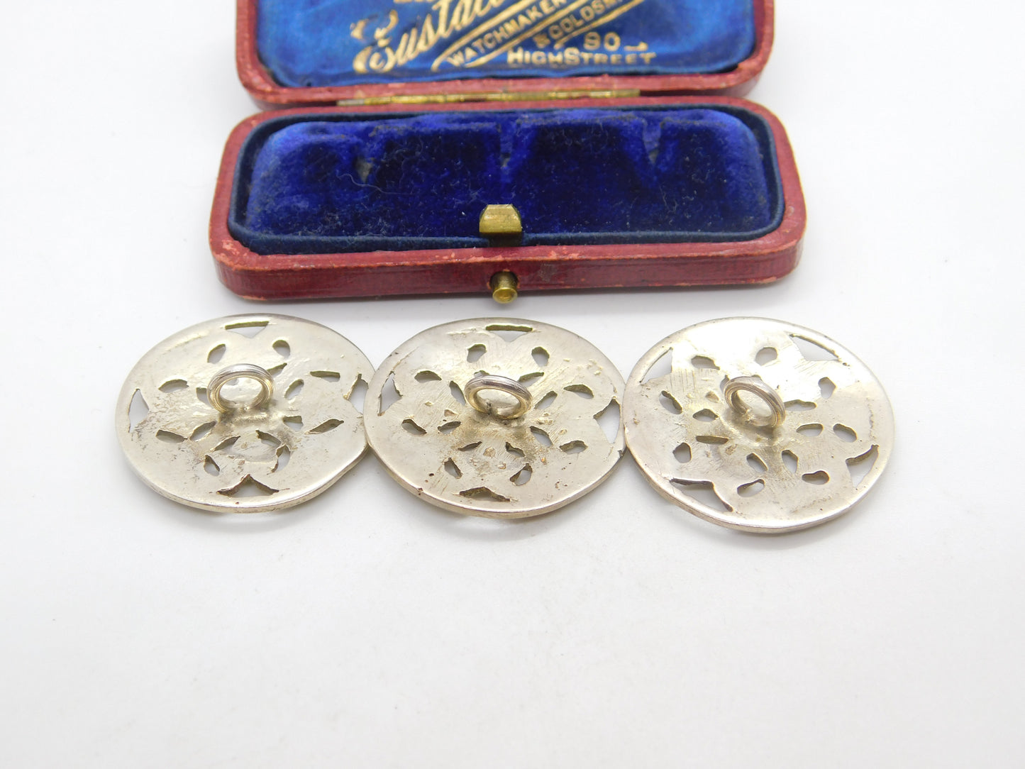 Set of Three Victorian Sterling Silver Art Nouveau Buttons 1900 Birmingham